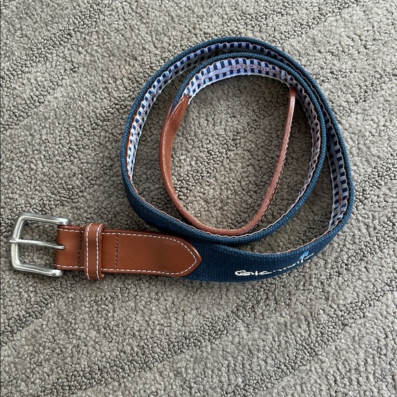 Peter Millar GlenWild Golf Club Belt Blue Canvas with Leather Trim Size 40 - Picture 1 of 4